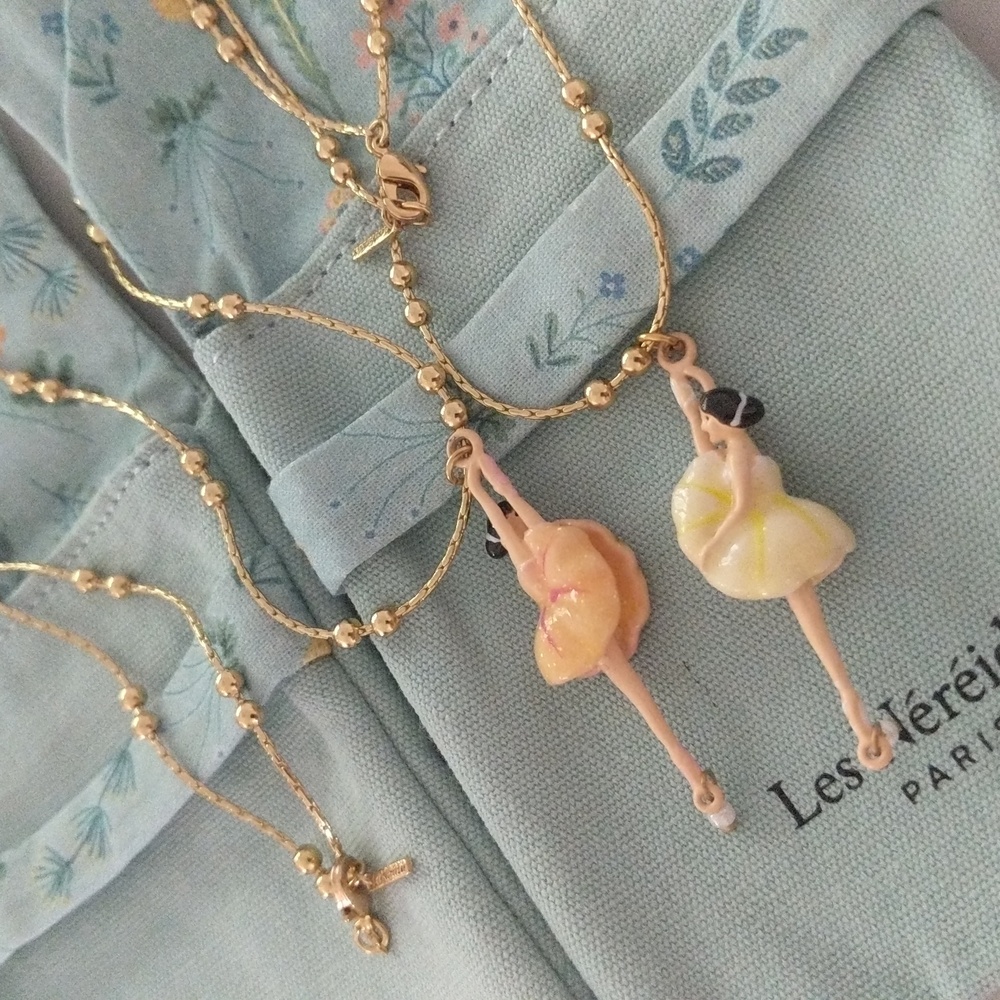 NWT Les Nereides Ballerina Pink l Yellow Necklace